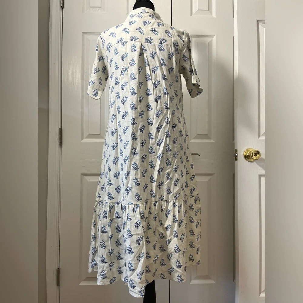 Janasya Printed Midi Dress Ivory Blue Floral Size XS - Picture 6 of 7